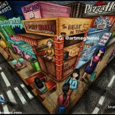 Food Street at Night | 3 Point Perspective Painting