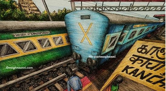 Kanchipuram Railway Station | 3-point Perspective Pen Shading