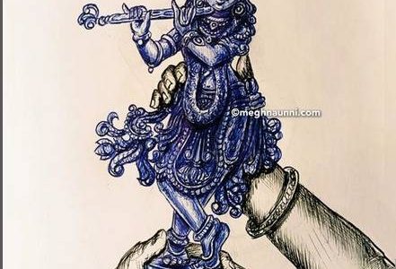 Krishna Pen Drawing | Ganam Isaithu Nindrayo