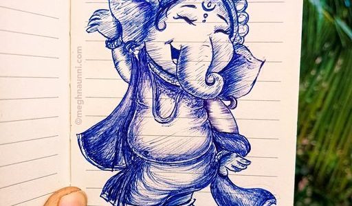 Laughing Ganesha Pen Art Sketch