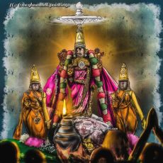 Varadar Vaikasi Brahmotsavam Day 10 : DWAJA AVAROHANAM Painting