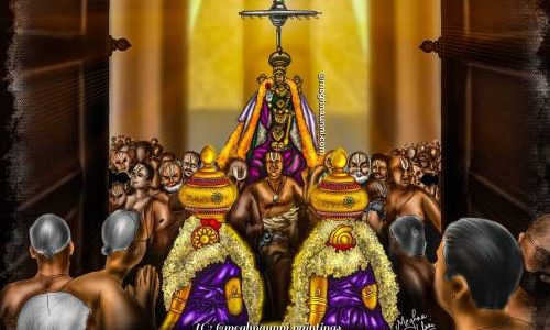 Kanchi Varadar Vaigasi Brahmotsavam Day 9| Mattai Adi Utsavam and Punyakoti Vimanam Digital Painting